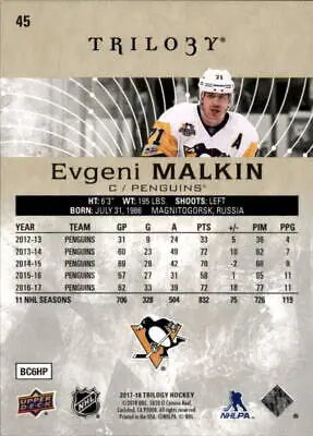 Evgeni Malkin 2017-18 Upper Deck Trilogy NHL Hockey Card Pittsburgh Penguins NM