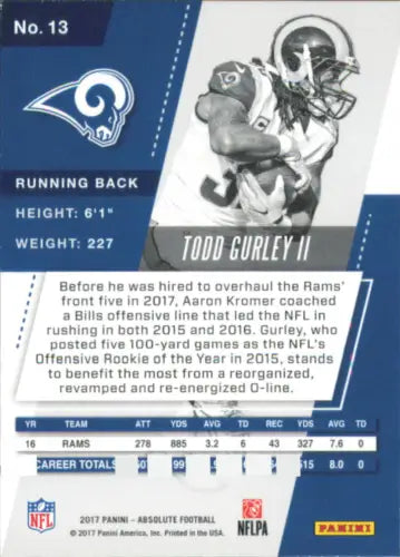 Todd Gurley II Los Angeles Rams NFL Football Card 2017 Absolute #13 NM-MT