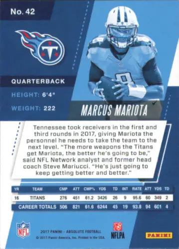 Marcus Mariota 2017 Absolute #42 Tennessee Titans NFL Football Card NM-MT