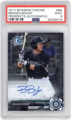 Graded Braden Bishop baseball card from 2017 Bowman Chrome Prospect Autographs PSA 9