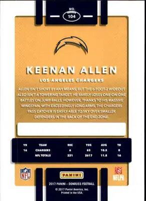 Keenan Allen 2017 Donruss football card for Los Angeles Chargers fans