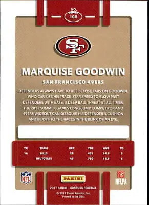 Marquise Goodwin San Francisco 49ers 2017 Donruss #108 football card NM-MT