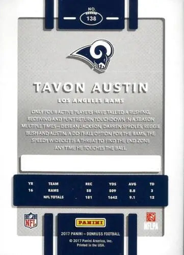 Tavon Austin football card from 2017 Donruss with original gloss, NM-MT LA Rams