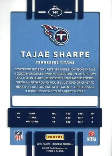 Tajae Sharpe football card 2017 Donruss NM-MT Titans with original gloss finish