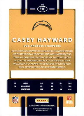 2017 Donruss #192 Casey Hayward Los Angeles Chargers NFL Football Card NM-MT