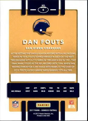 Dan Fouts San Diego Chargers NFL Football Card from 2017 Donruss #6 NM-MT condition