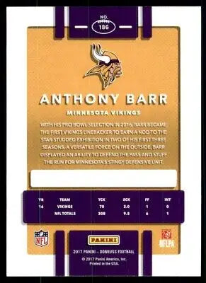 Anthony Barr 2017 Donruss Football Card Minnesota Vikings #186 for collectors