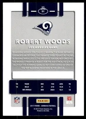 Robert Woods 2017 Donruss football card showcasing Los Angeles Rams #51 design