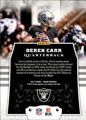 Derek Carr Oakland Raiders 2017 Panini #70 NFL Football Card NM-MT