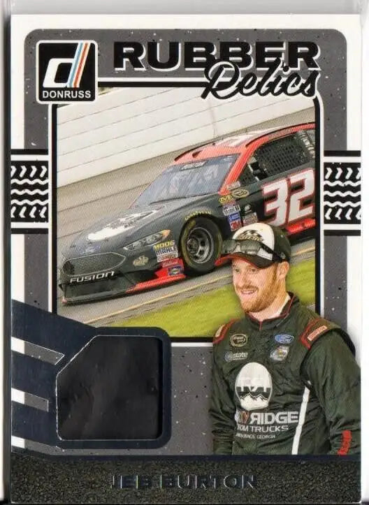 NASCAR trading card with rubber relic of Jeb Burton from Panini Donruss Racing