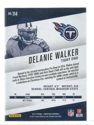 Delanie Walker football card from 2017 Panini Prestige in original gloss condition