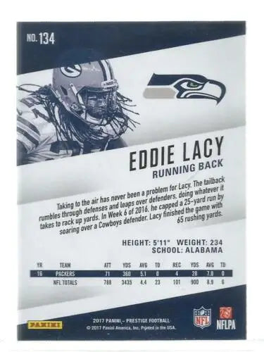 Eddie Lacy football card in 2017 Panini Prestige with original gloss finish