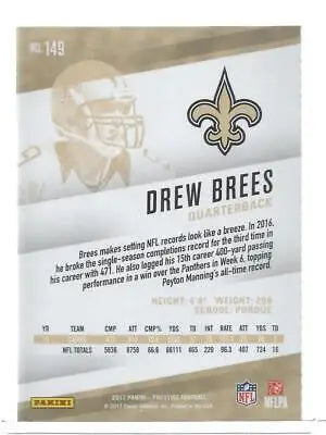 Drew Brees football card 2017 Panini Prestige #149 NM-MT original gloss collectible