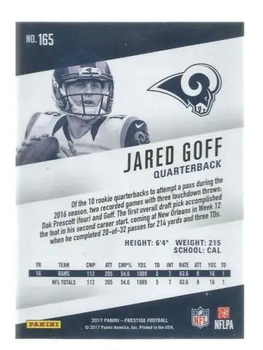 Jared Goff football card 2017 Panini Prestige #165 with original gloss for collectors