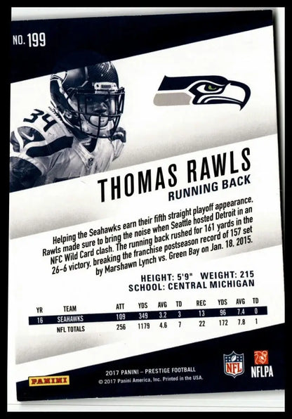 Thomas Rawls 2017 Panini Prestige football card for Seattle Seahawks fans