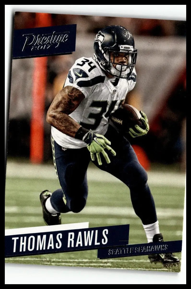 Football card of Thomas Rawls from 2017 Panini Prestige, Seattle Seahawks