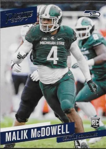 Football trading card of Malik McDowell from 2017 Panini Prestige with original gloss