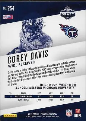 Corey Davis football card from 2017 Panini Prestige NM-MT RC with original gloss