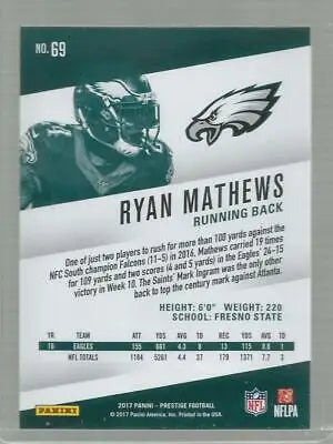 2017 Panini Prestige Ryan Mathews football card with original gloss from Eagles collection