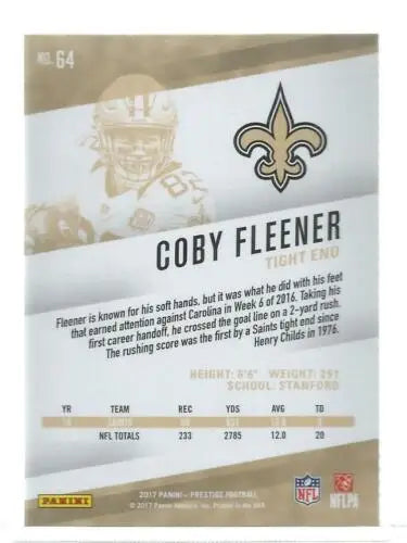 2017 Panini Prestige Xtra Points Blue Coby Fleener football card with original gloss NM-MT