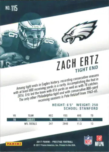 Zach Ertz Philadelphia Eagles NFL Football Card 2017 Prestige #115 NM-MT