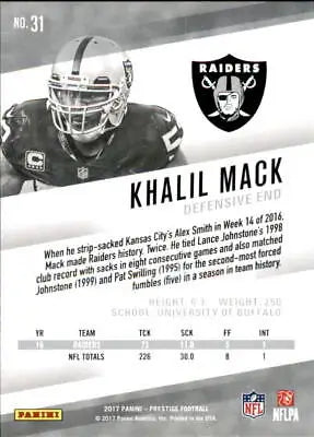 Khalil Mack Oakland Raiders 2017 Prestige #31 NFL Football Card NM-MT