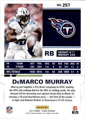 DeMarco Murray Tennessee Titans NFL football card from 2017 Score #257, NM-MT condition