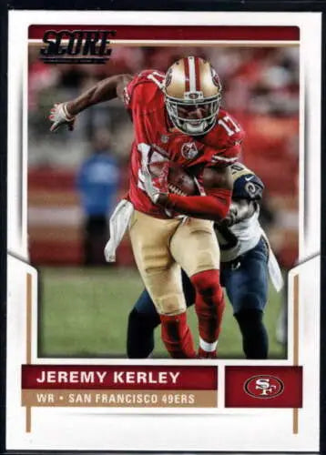 Football card of Jeremy Kerley, showcasing original gloss from 2017 Score 49ers