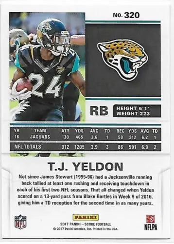 T.J. Yeldon 2017 Score Gold football card NM-MT Jaguars with original gloss finish