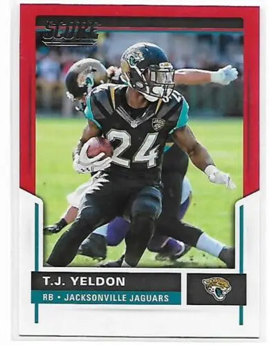 T.J. Yeldon 2017 Score Red #320 football card with original gloss, Jaguars collectible