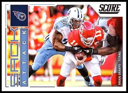 Football trading card featuring 2017 Score Sack Attack #6 Brian Orakpo NM-MT Titans original gloss