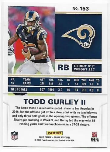 2017 Score Scorecard #153 Todd Gurley II NM-MT LA Rams original gloss football card