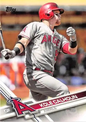 Kole Calhoun swings bat in Angels uniform showcasing original gloss from 2017 Topps #294