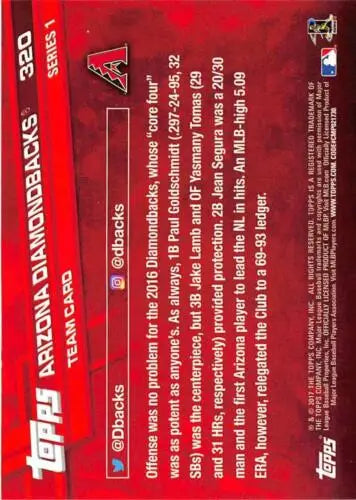 Baseball card back of 2017 Topps #320 Arizona Diamondbacks Simply Sandoval NM-MT