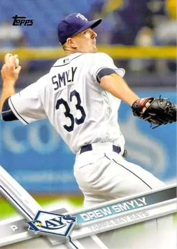 Baseball player in white Tampa Bay Rays uniform #33 mid-pitch delivery for original gloss cards