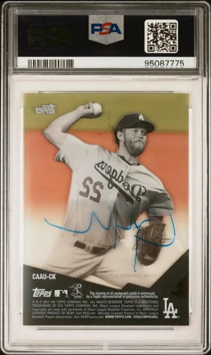 PSA-graded Clayton Kershaw baseball card featuring Los Angeles Dodgers pitcher in white uniform