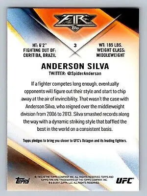 Anderson Silva trading card from 2017 Topps Fire UFC #3 showcasing the MMA legend