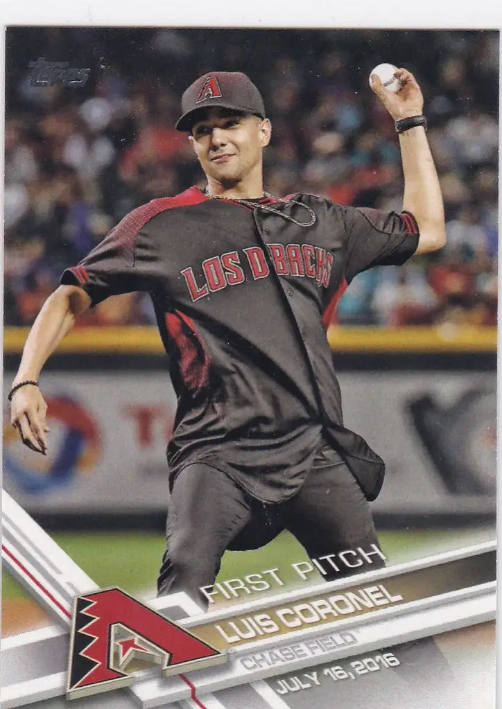 Baseball player in dark uniform pitching for Luis Coronel Arizona Diamondbacks card