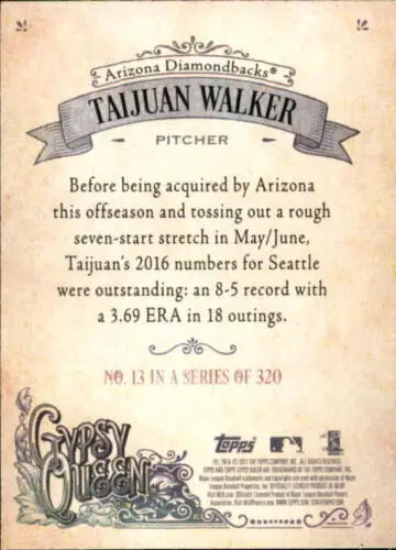 2017 Topps Gypsy Queen #13 Taijuan Walker baseball card with original gloss Diamondbacks