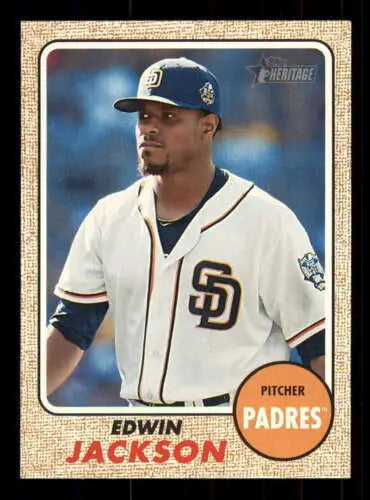 Edwin Jackson baseball card from 2017 Topps Heritage with original gloss, Padres