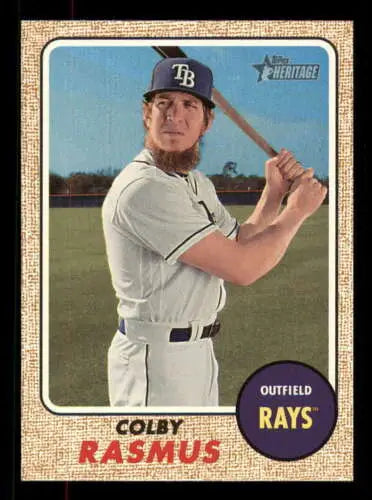 Baseball card of Colby Rasmus in white uniform, Topps Heritage High Numbers