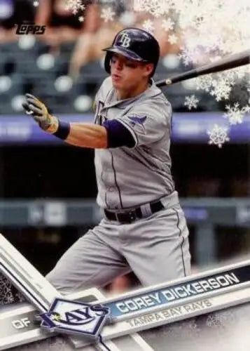 Baseball card of HMW193 Corey Dickerson swinging bat for Topps Holiday Rays