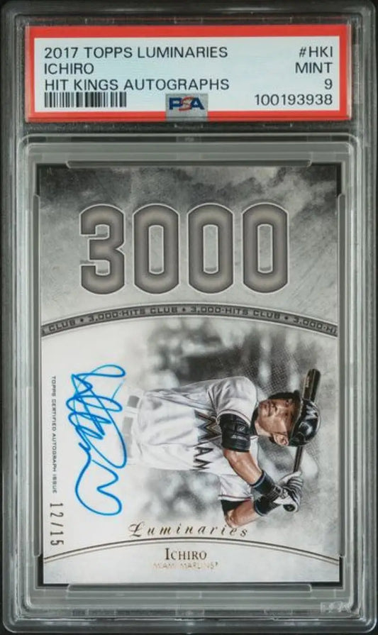 2017 Topps Luminaries Hit Kings #HK-I Ichiro PSA 9 MINT Auto 12/15 Miami Marlins Baseball Card Image 1