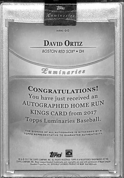 David Ortiz autographed baseball card from 2017 Topps Luminaries for Boston Red Sox fans