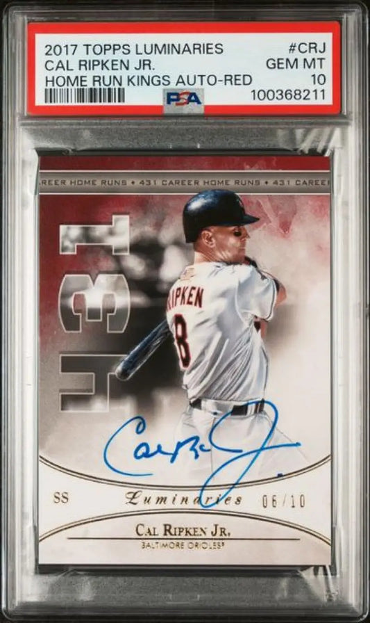 2017 Topps Luminaries Home Run Kings Red #HRK-CRJ Cal Ripken Jr. PSA 10 GEM MINT Auto 6/10 Baltimore Orioles Baseball Card Image 1