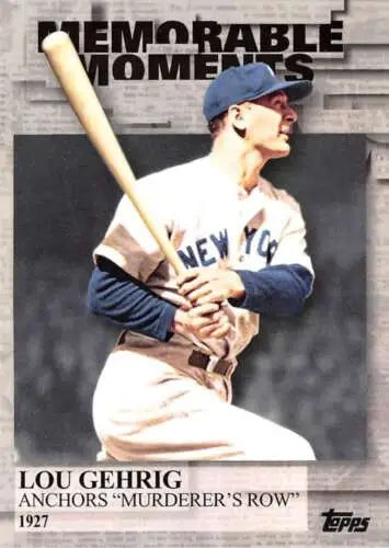 Baseball card of Lou Gehrig in batting stance from 2017 Topps Memorable Moments