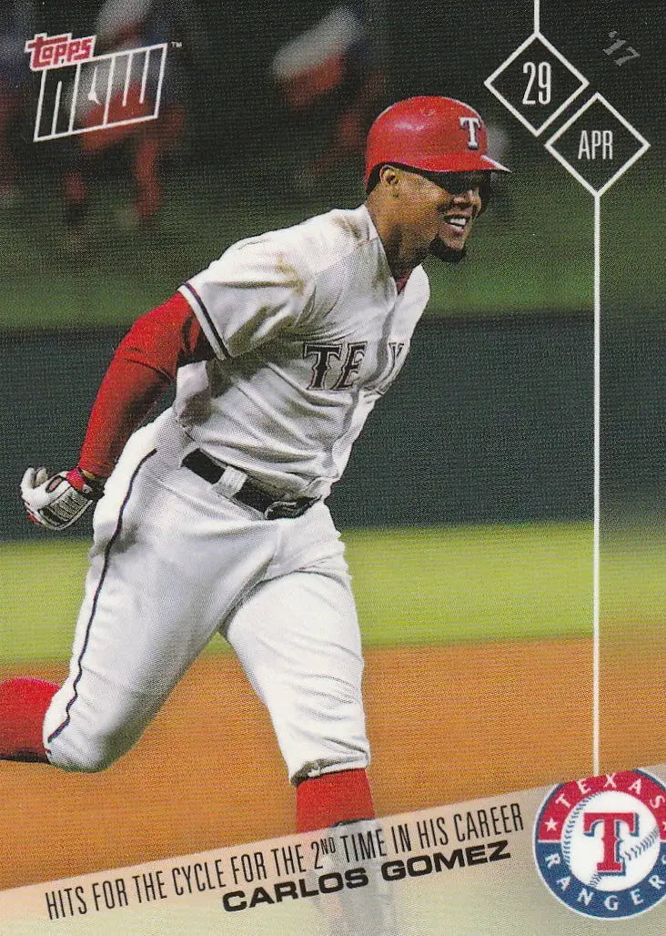 Carlos Gomez running on field in Texas Rangers uniform after cycle Texas Rangers hit