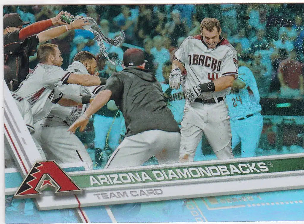 Baseball card featuring Arizona Diamondbacks celebrating from Topps Rainbow Foil set