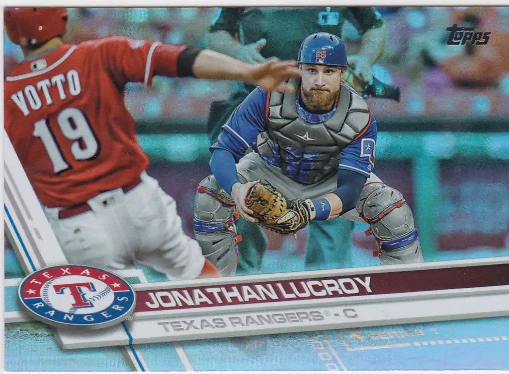 Topps Rainbow Foil trading card featuring Jonathan Lucroy Texas Rangers catcher in crouch