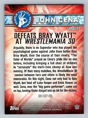 John Cena wrestling card from 2017 Topps WWE #34 Tribute to WrestleMania 30